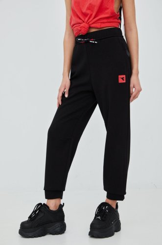 Diadora pantaloni de trening femei, culoarea negru, neted