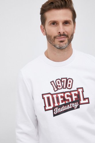 Diesel bluză bărbați, culoarea alb, cu imprimeu