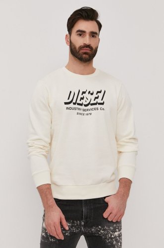 Diesel bluză bărbați, culoarea crem, cu imprimeu
