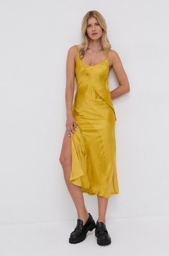Diesel rochie din amestec de mătase culoarea galben, maxi, model drept