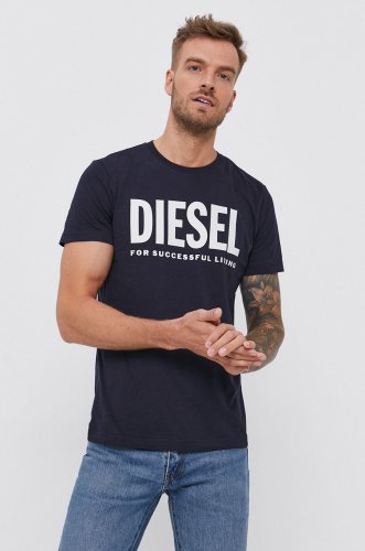 Diesel tricou din bumbac culoarea albastru marin, cu imprimeu