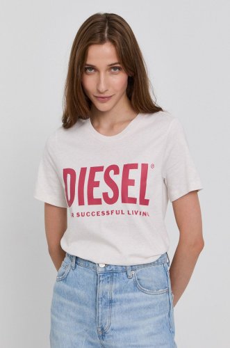 Diesel tricou din bumbac culoarea crem