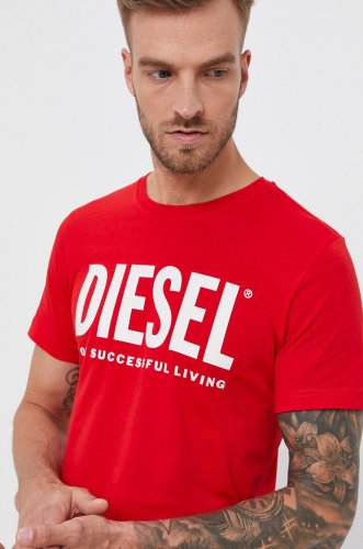 Diesel tricou din bumbac culoarea rosu, cu imprimeu