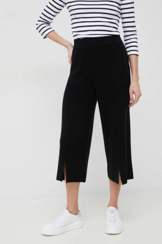Dkny pantaloni de lana femei, culoarea negru, lat, high waist