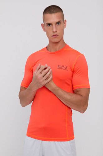 Ea7 emporio armani tricou bărbați, culoarea portocaliu, cu imprimeu