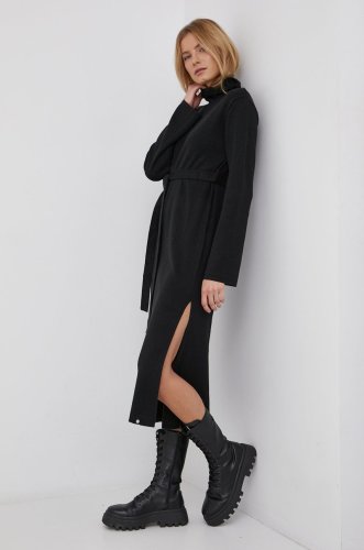 Element rochie din amestec de lână culoarea negru, midi, model drept