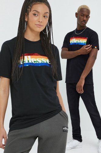 Ellesse tricou din bumbac rainbow pack culoarea negru, cu imprimeu