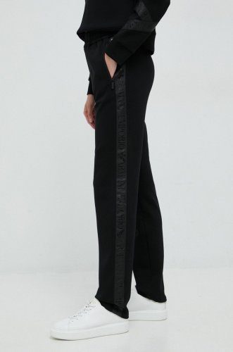 Emporio armani pantaloni femei, culoarea negru, drept, medium waist
