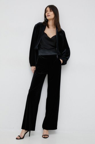 Emporio armani pantaloni femei, culoarea negru, lat, high waist