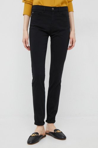 Emporio armani pantaloni femei, culoarea negru, mulata, medium waist