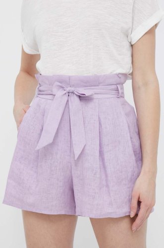 Emporio armani pantaloni scurti din in culoarea violet, high waist