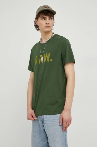 G-star raw tricou din bumbac , culoarea verde, cu imprimeu