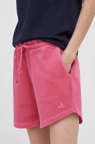 Gant pantaloni scurti din bumbac culoarea roz, neted, high waist