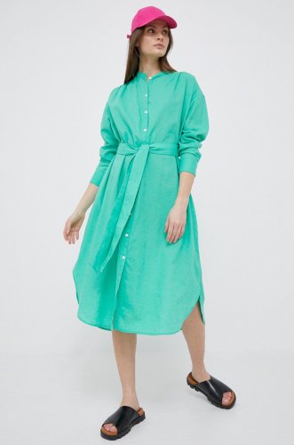 Gap rochie din in culoarea verde, midi, oversize
