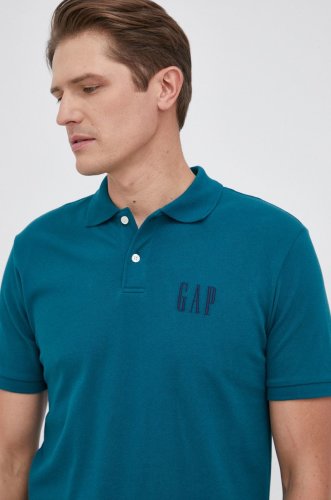 Gap tricou polo bărbați, culoarea turcoaz, cu imprimeu
