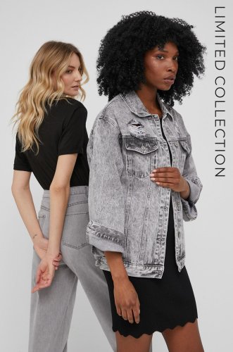 Geaca jeans answear lab x colecție limitată no shame no fear femei, culoarea gri, de tranzitie, oversize