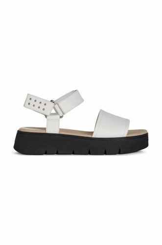 Geox sandale de piele femei, culoarea alb, cu platforma