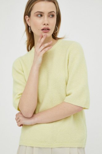 Gestuz pulover de lana femei, culoarea galben