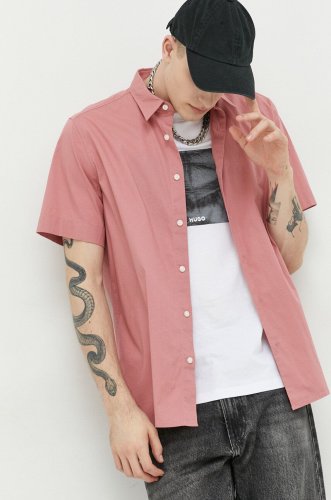 Hugo camasa barbati, culoarea roz, cu guler clasic, regular