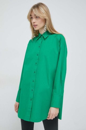 Hugo camasa din bumbac femei, culoarea verde, cu guler clasic, relaxed