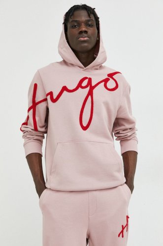 Hugo hanorac de bumbac barbati, culoarea roz, cu glugă, cu imprimeu