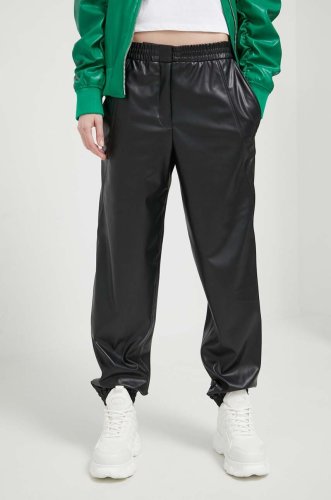 Hugo pantaloni femei, culoarea negru, high waist