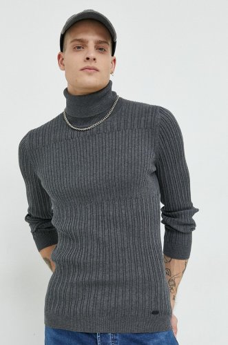 Hugo pulover din amestec de lana barbati, culoarea gri, light, cu guler