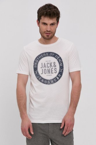 Jack & jones tricou bărbați, culoarea crem, cu imprimeu