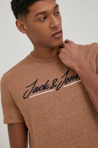 Jack & jones tricou barbati, culoarea maro, cu imprimeu