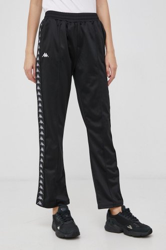 Kappa pantaloni femei, culoarea negru, model drept, high waist