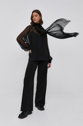 Karl lagerfeld bluză de mătase femei, culoarea negru, material neted