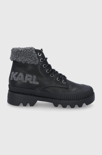 Karl lagerfeld pantofi femei, culoarea negru, cu toc plat