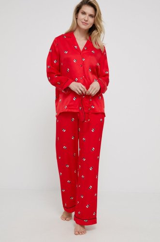 Karl lagerfeld pijamale cu banda de ochi femei, culoarea rosu, satin