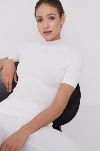 Karl lagerfeld pulover femei, culoarea alb, light, cu turtleneck