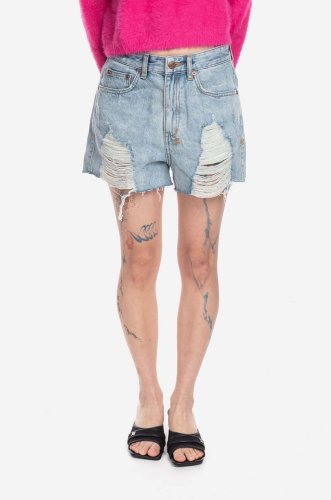 Ksubi pantaloni scurți jeans femei, cu imprimeu, high waist 5000004525-blue
