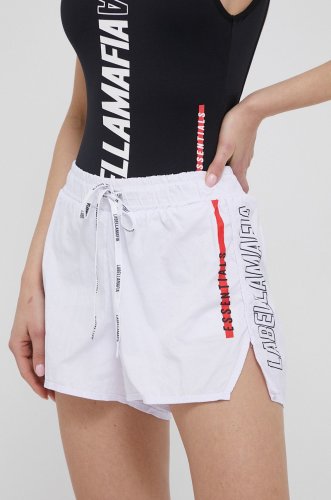 Labellamafia pantaloni scurți de antrenament essentials femei, culoarea alb, cu imprimeu, medium waist