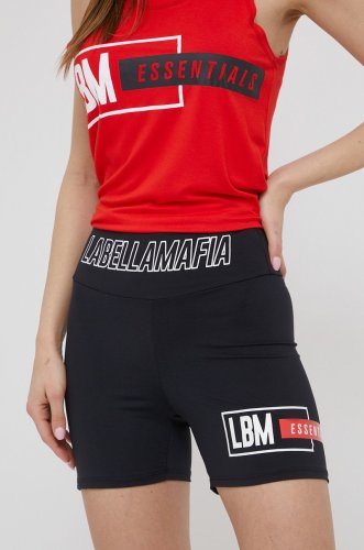 Labellamafia pantaloni scurți de antrenament essentials femei, culoarea negru, cu imprimeu, medium waist