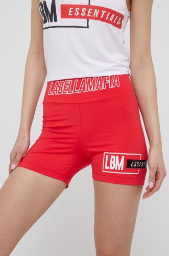 Labellamafia pantaloni scurți de antrenament essentials femei, culoarea rosu, cu imprimeu, high waist