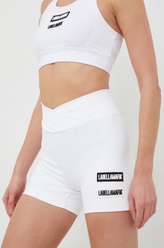 Labellamafia pantaloni scurți de antrenament go on femei, culoarea alb, neted, high waist
