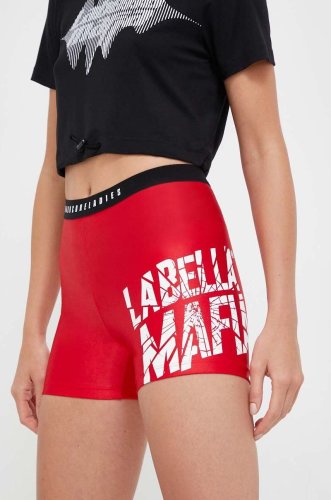 Labellamafia pantaloni scurți de antrenament hardcore ladies culoarea rosu, cu imprimeu, high waist