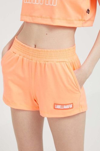 Labellamafia pantaloni scurti femei, culoarea portocaliu, cu imprimeu, high waist