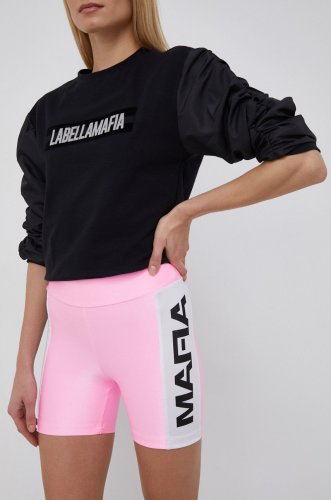 Labellamafia pantaloni scurți femei, culoarea roz, cu imprimeu, high waist