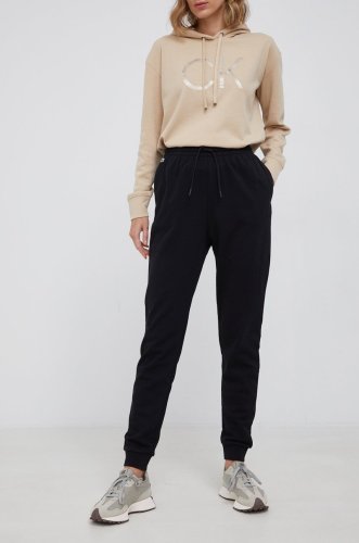 Lacoste pantaloni femei, culoarea negru, material neted