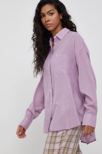 Lee camasa femei, culoarea violet, cu guler clasic, relaxed