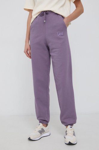 Lee pantaloni de bumbac femei, culoarea violet, material neted