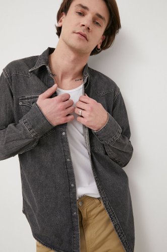 Levi's camasa jeans barbati, culoarea gri, cu guler clasic, regular