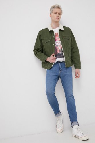 Levi's geacă jeans bărbați, culoarea verde, de tranzitie