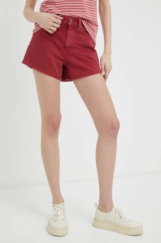 Levi's pantaloni scurti jeans femei, culoarea rosu, neted, high waist