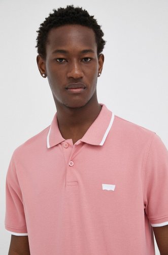 Levi's tricou polo barbati, culoarea roz, cu imprimeu