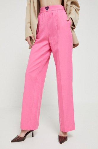 Love moschino pantaloni din amestec de in culoarea roz, drept, high waist